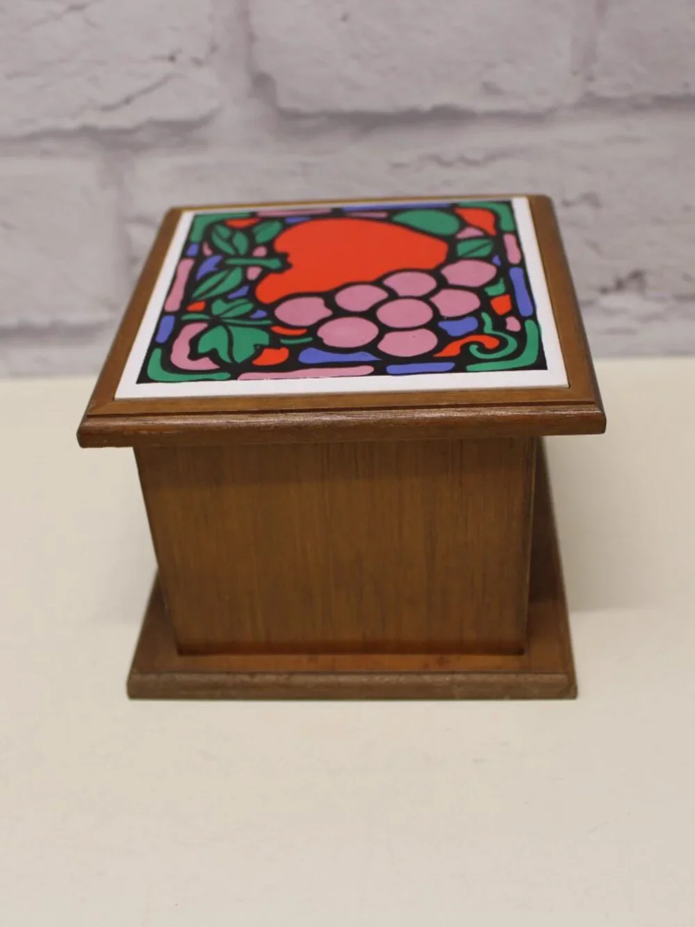 Vintage 1970s Fruit Themed Wooden Dresser Style Storage Coaster Set Box